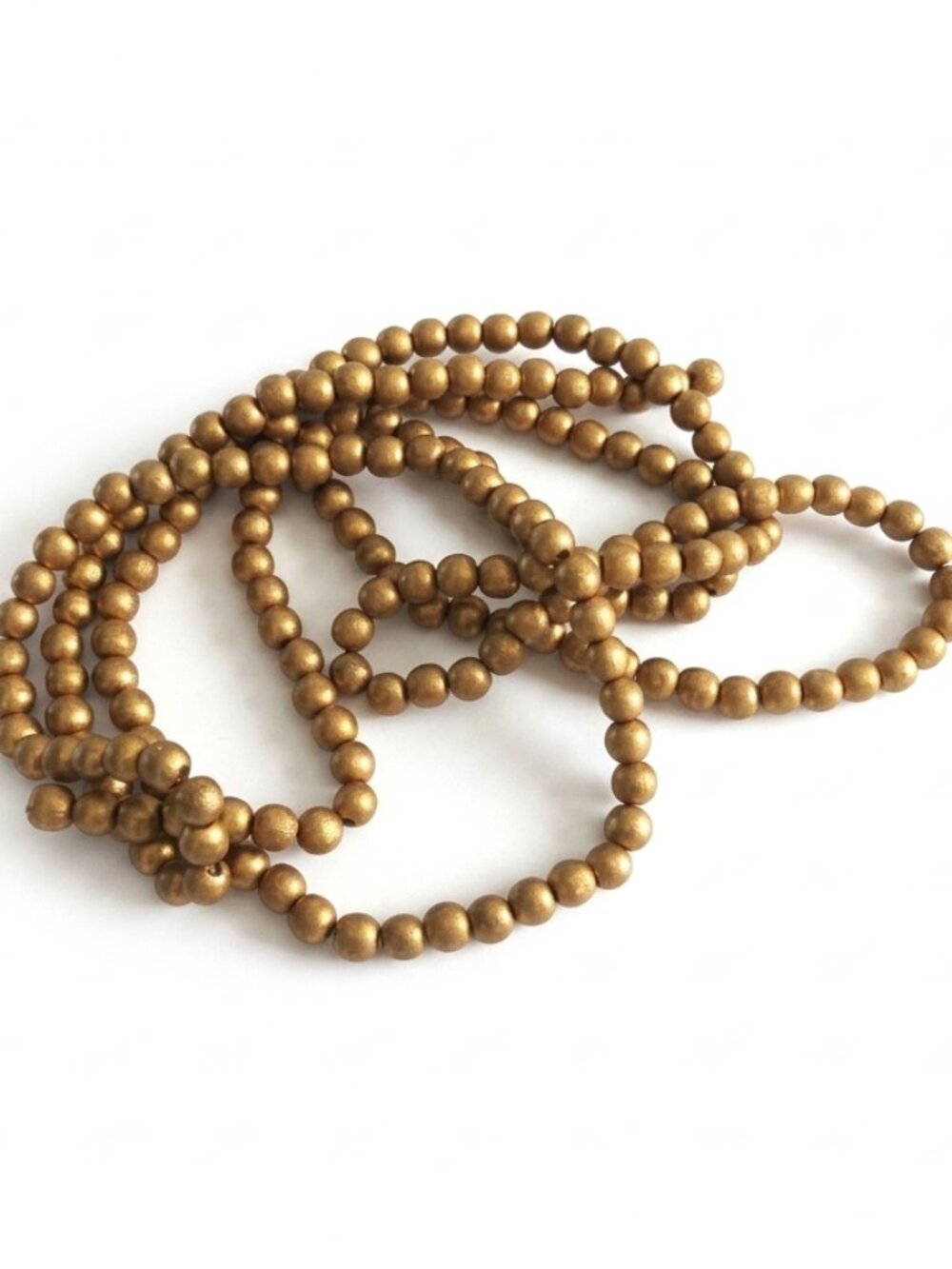 Gold Wooden Bead Garland Strand 9 Feet Hand Painted Wood Beads Made in Peru